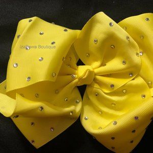 Pale Yellow 8" Rhinestone Boutique Bow -kids-  (2)  5B1741  Handmade NWT Boutiqu